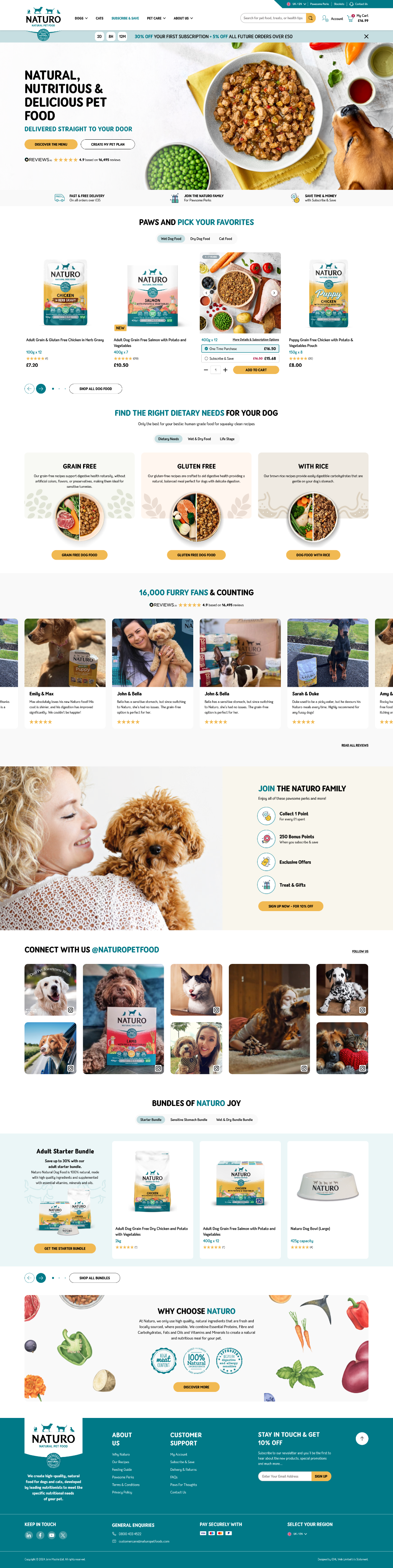 Naturo Pet Food Homepage on a laptop, it'll scroll down the page when clicked on.